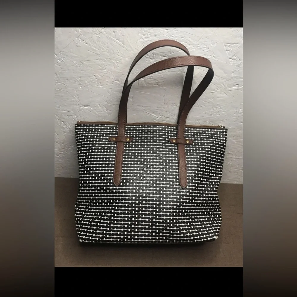 *See Description Fossil Felicity Tote Black White Brown Coated Faux Leather